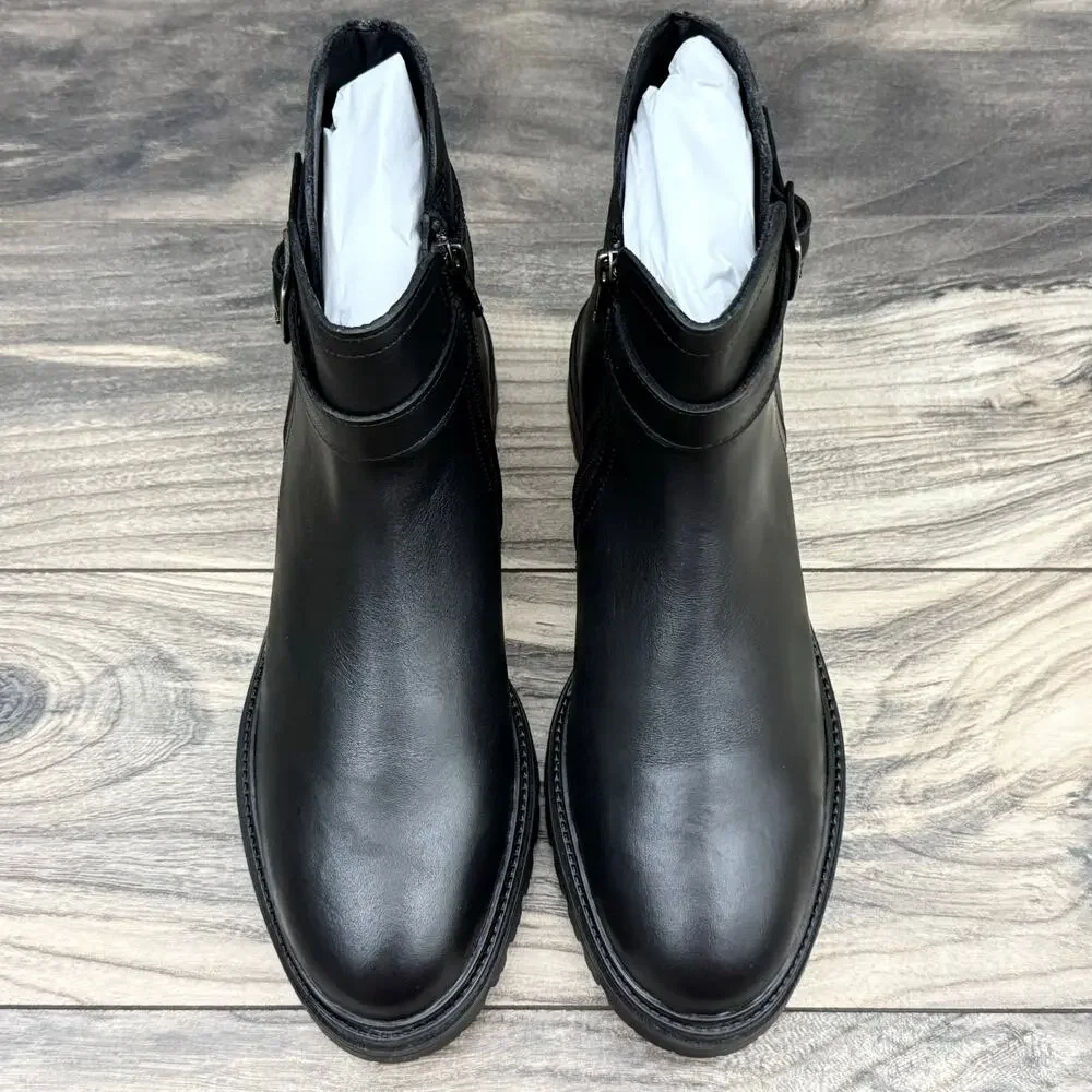 NEW Steve Madden Maezy 9M Black Leather Ankle Boots Bootie Biker - Picture 5 of 11